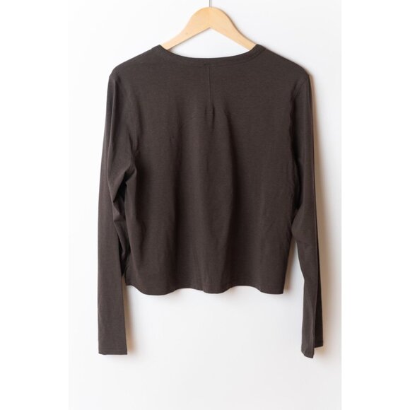 Lululemon Women's Long-Sleeve Shirt Espresso Brown with Logo Size 12 Cropped - Picture 5 of 9